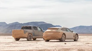 We Take A Porsche Taycan & Rivian R1T To Their Top Speed In The Desert!