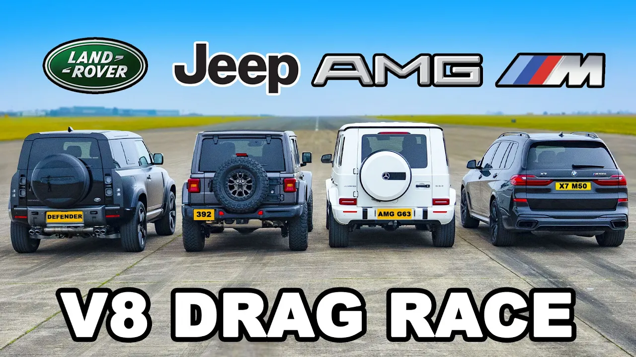 Defender V8 v Jeep 392 v AMG G63 v X7 M50: DRAG RACE