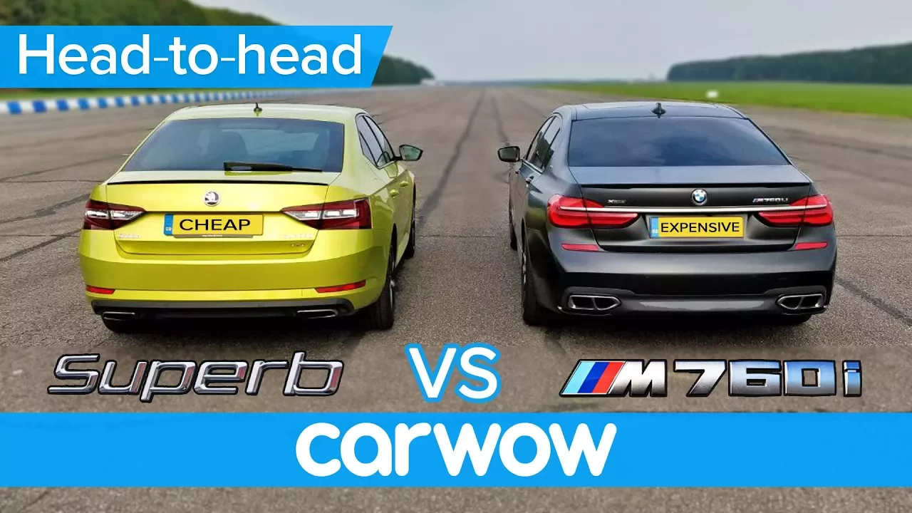 BMW M760Li vs Skoda Superb 280 DRAG RACE, OVERTAKE, BRAKE & LUXURY challenge | Expensive vs Cheap