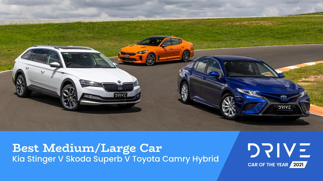 Kia Stinger v Skoda Superb v Toyota Camry Hybrid | Best Med/Large Car | Drive Car of the Year 2021