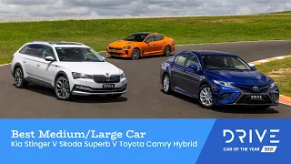 Kia Stinger v Skoda Superb v Toyota Camry Hybrid | Best Med/Large Car | Drive Car of the Year 2021