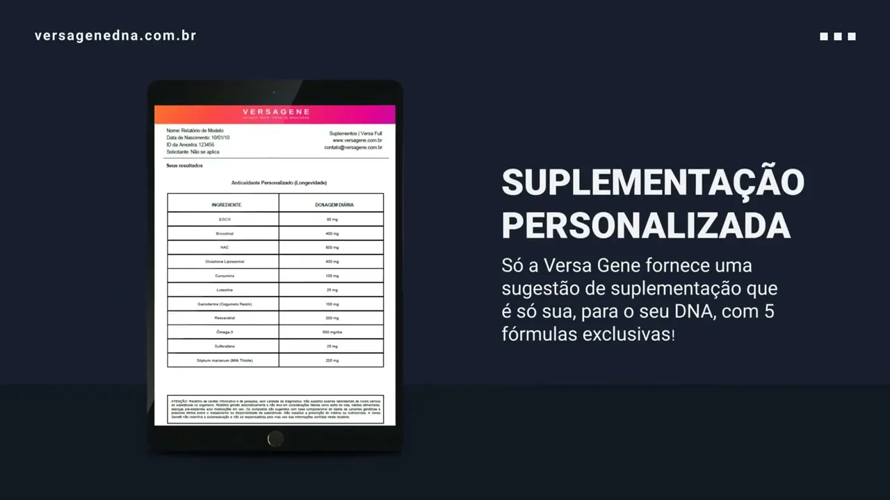Video de Versa Gene | Testes Genéticos para Saúde, Longevidade e Performance
