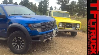 Old vs. New: 2014 Ford F-150 Raptor vs 1968 Bronco Pickup Off-Road Mashup Review