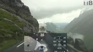 Descending Trollstigen with Model X and trailer