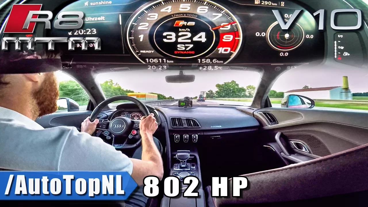 324km/h!! Audi R8 V10 PLUS 802HP MTM SUPERCHARGED Autobahn Drive by AutoTopNL