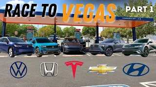 EV Roadtrip Race To Vegas! Model Y vs ID. 4 vs IONIQ 5 vs Blazer vs Prologue - Pt. 1