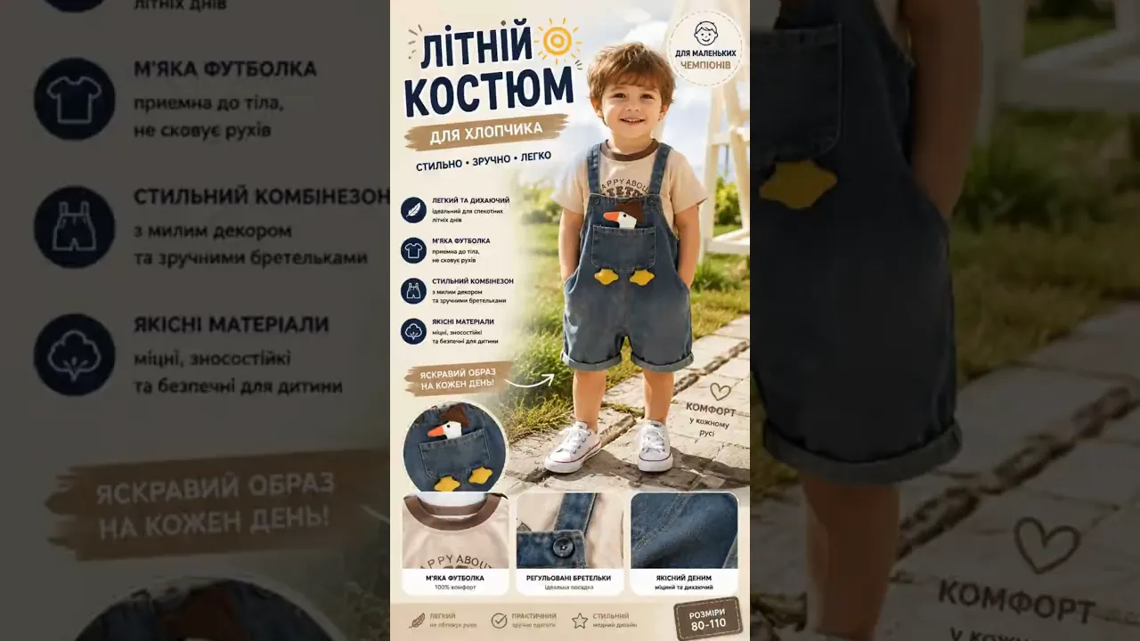 Костюм хлопчику на літо комбінезон і бежева футболка 11112