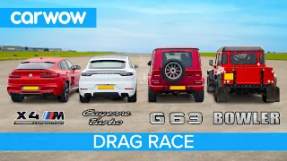 BMW X4M v AMG G63 v Cayenne Turbo v Bowler Bulldog V8 - DRAG RACE, ROLLING RACE & BRAKE TEST
