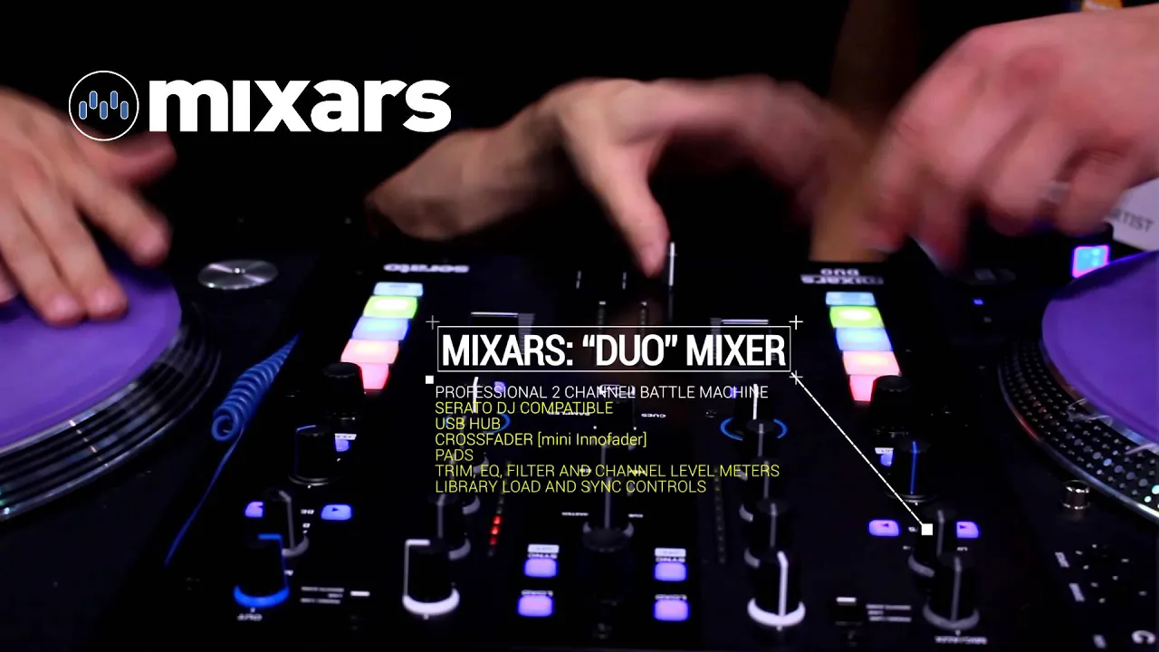 Product video thumbnail for Mixars DUO DJ Mixer for Serato with 2 Numark TT250USB Turntables