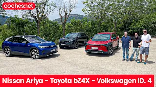 Comparativa eléctricos Nissan Ariya - Toyota bZ4X - Volkswagen ID. 4 /Review en español | coches.net