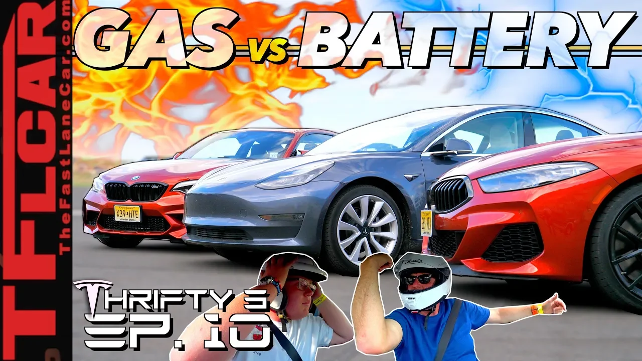 Can a Tesla Model 3 Embarrass a New BMW M2 & M850i in a Quarter Mile Drag Race? - Thrifty 3 Ep.10