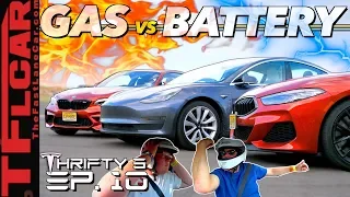 Can a Tesla Model 3 Embarrass a New BMW M2 & M850i in a Quarter Mile Drag Race? - Thrifty 3 Ep.10