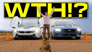 Supercar vs. Muscle Car Drag Race: Can the 10-Year-Old BMW i8 BEAT the Brand-New Ford Mustang GT?