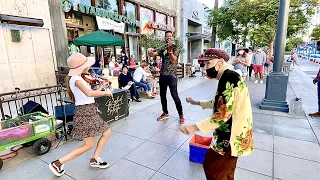 95-year-old woman joins my street performance | Radioactive - Imagine Dragons - Violin Cover
