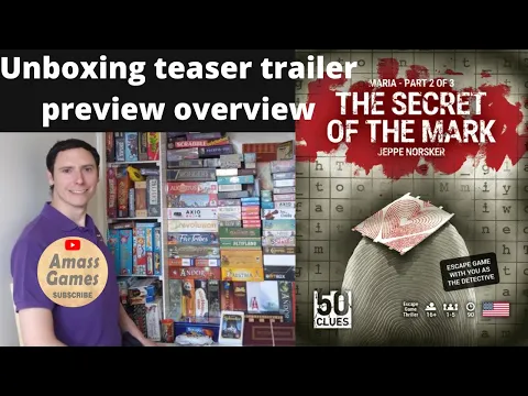 Secret of the Mark 50 Clues: narrative board game how to setup play unboxing escape room Amass Games