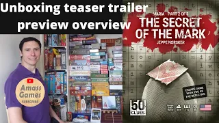 Secret of the Mark 50 Clues: narrative board game how to setup play unboxing escape room Amass Games