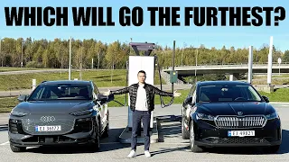 Audi Q6 E-Tron Quattro vs Skoda Enyaq 85x | RANGE TEST @120KPH (75MPH)