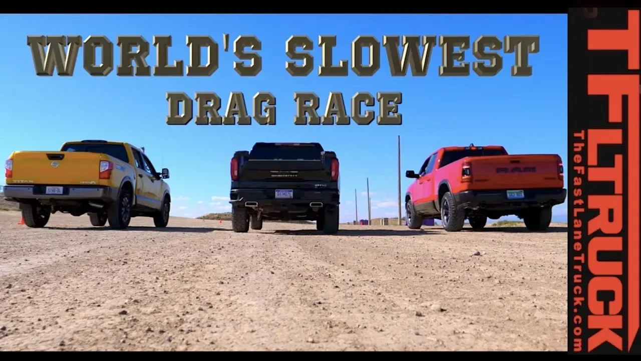 World's Slowest Drag Race #1 (Ram Rebel vs GMC Sierra vs Nissan Titan Gold Winch Ep.3)