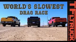 World's Slowest Drag Race #1 (Ram Rebel vs GMC Sierra vs Nissan Titan Gold Winch Ep.3)