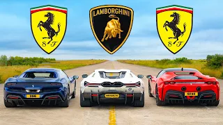 Lamborghini Revuelto v Ferrari 296 & SF90: DRAG RACE