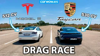 TESLA MODEL 3 PERFORMANCE MY 2021 vs PORSCHE TAYCAN 4S - DRAG RACE