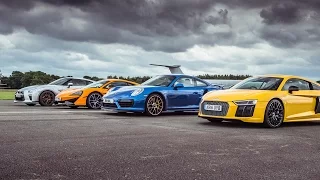 McLaren 570S vs Porsche 911 Turbo S vs Audi R8 vs Nissan GT-R | Top Gear