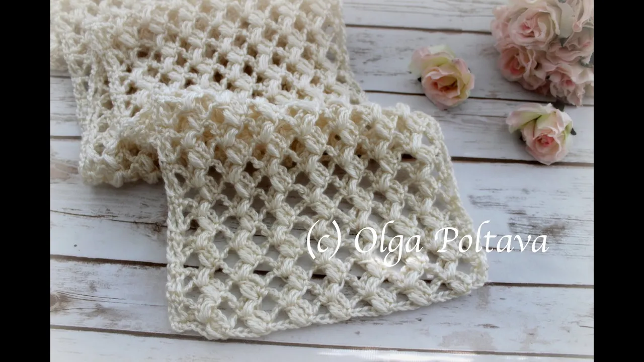 Bufanda de encaje con puntos garbanzo a crochet de Olga Poltava Crochet Español
