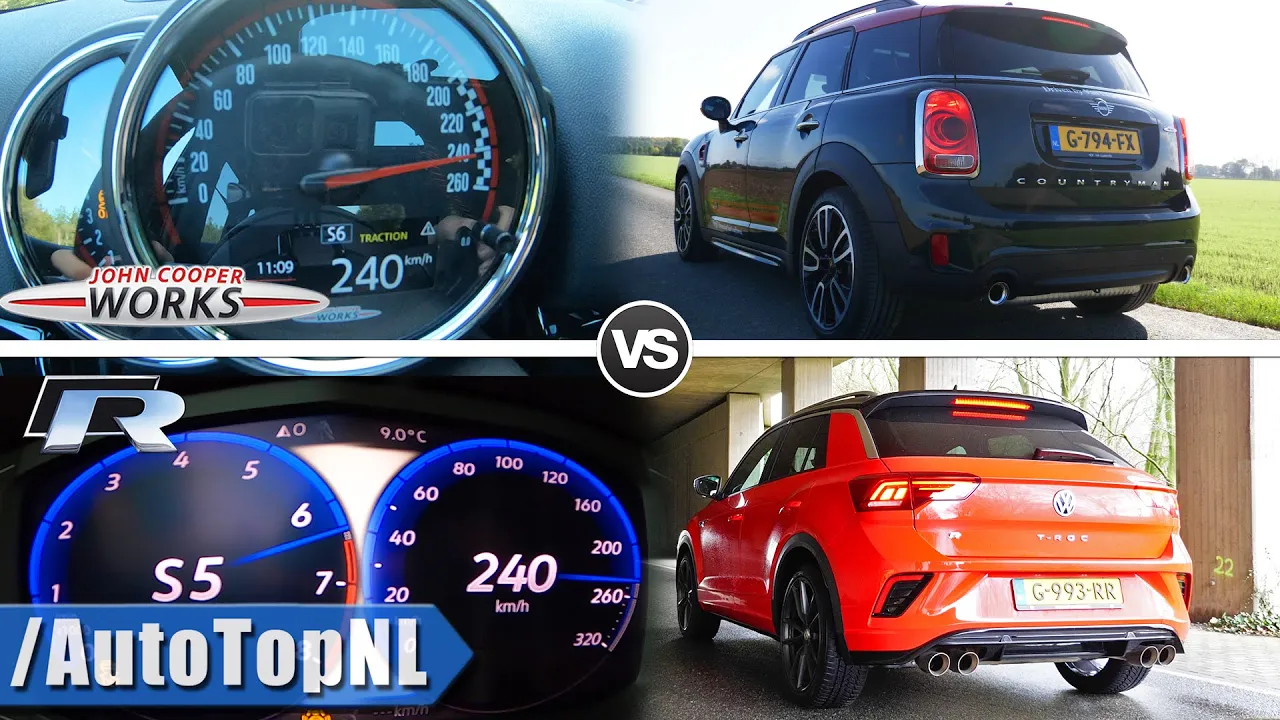 VW T ROC R 300HP vs 306HP Mini Countryman JCW 0-240km/h SOUND & POV by AutoTopNL