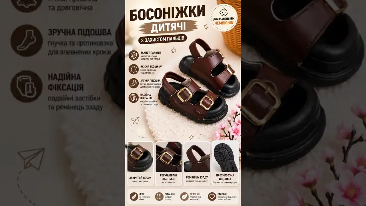 Детские босоножки с защитой пальцев TZ коричневые — комфортная летняя обувь для активных детей
