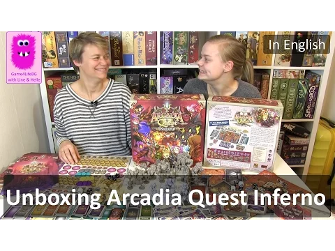 Arcadia Quest Inferno, Unboxing (In English, board game)