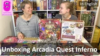 Arcadia Quest Inferno, Unboxing (In English, board game)
