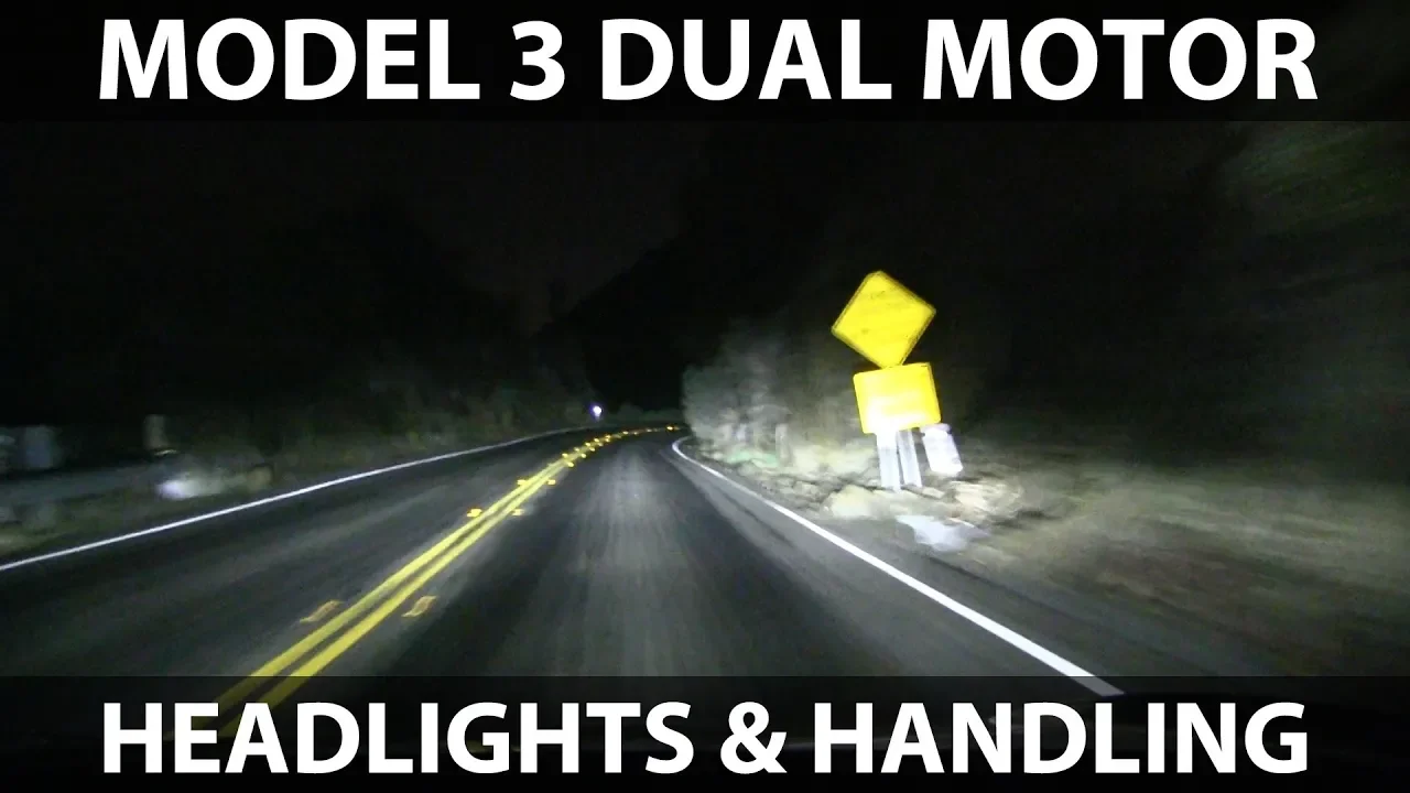 Tesla Model 3 headlights at night