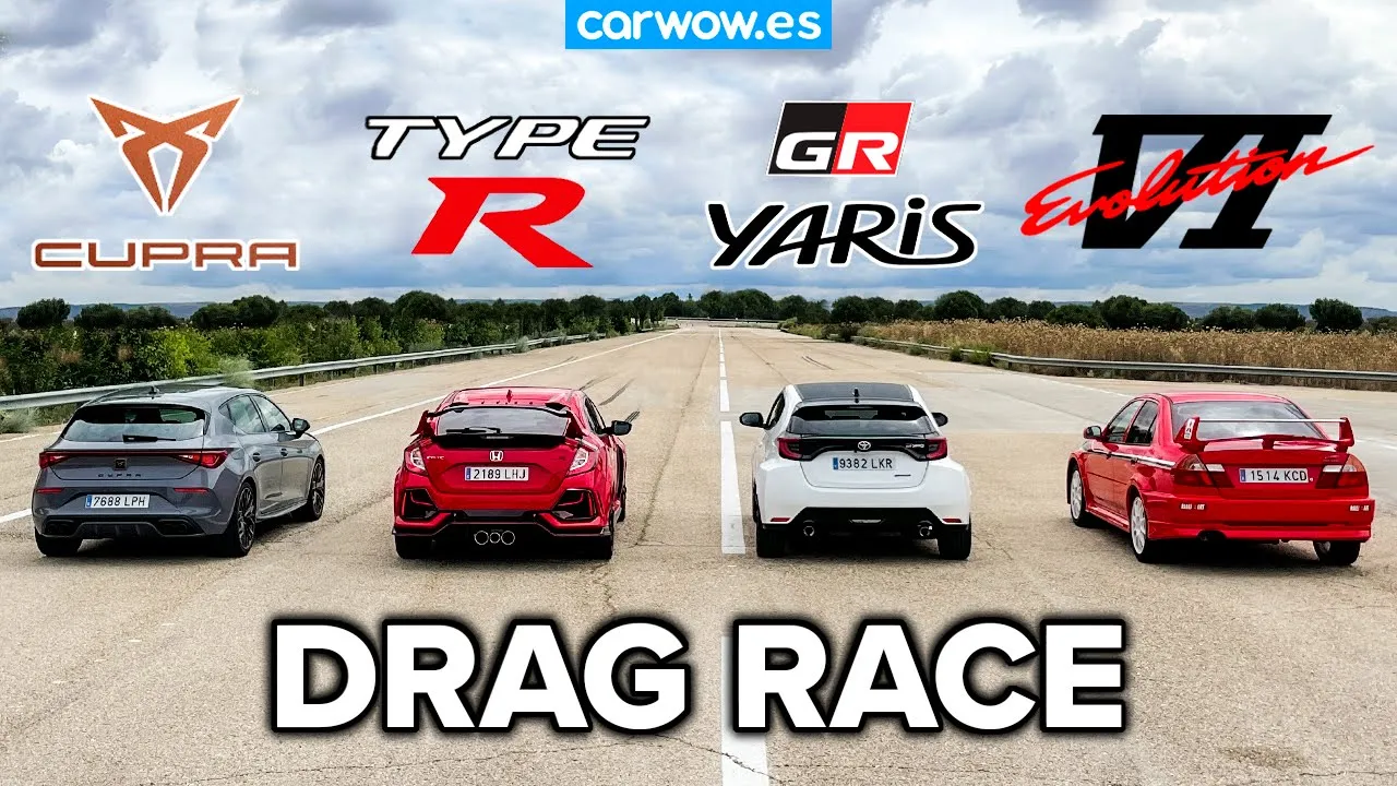 CUPRA LEON vs CIVIC TYPE R vs GR YARIS vs EVO VI: DRAG RACE y CIRCUITO