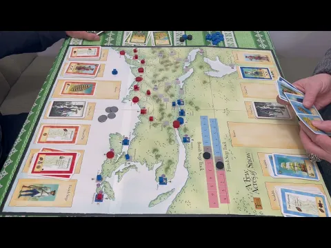 A few Acres of Snow game and player turn in action. CDG game from Tree Frog games.