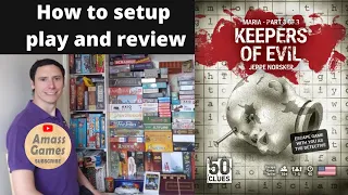 Keepers of Evil 50 Clues: narrative board game how to setup play review escape room * Amass Games