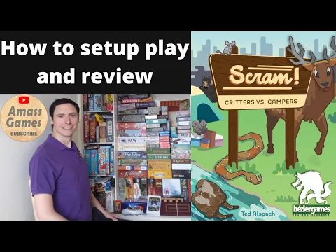 Scram! How to setup play and review board game AmassGames Spiel Essen team Bezier camping #cards