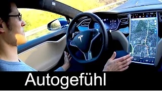 New Tesla Autopilot autonomous car Model S p85/90D upgrade test ride real road & motorway with