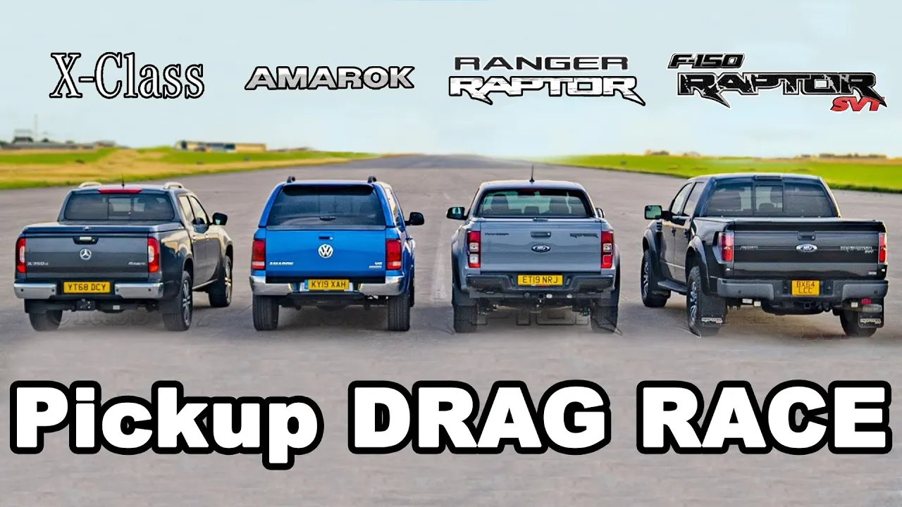 Ford F150 Raptor v Ranger Raptor v Mercedes X-Class v VW Amarok: DRAG RACE