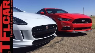 2015 Mustang GT vs 2016 Jaguar F-Type R Performance Mashup Review & Drag Race