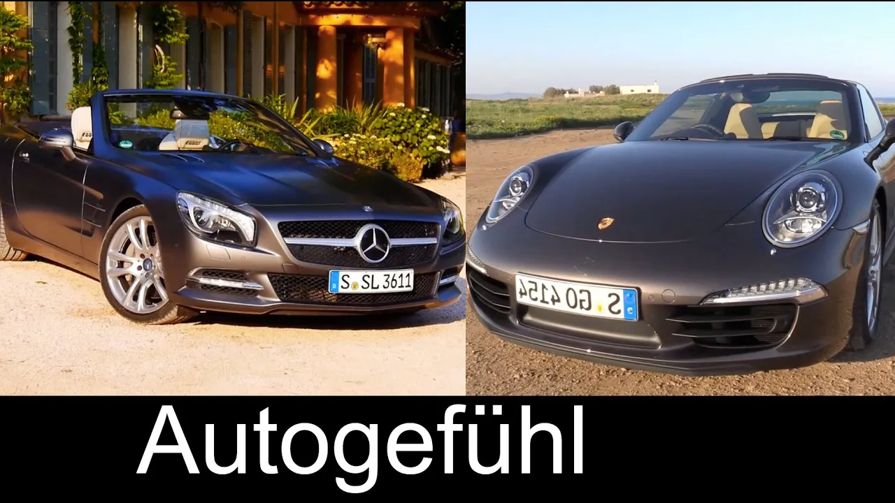 Best high class GT convertible comparison test review Mercedes SL vs Porsche 911 Targa 4S