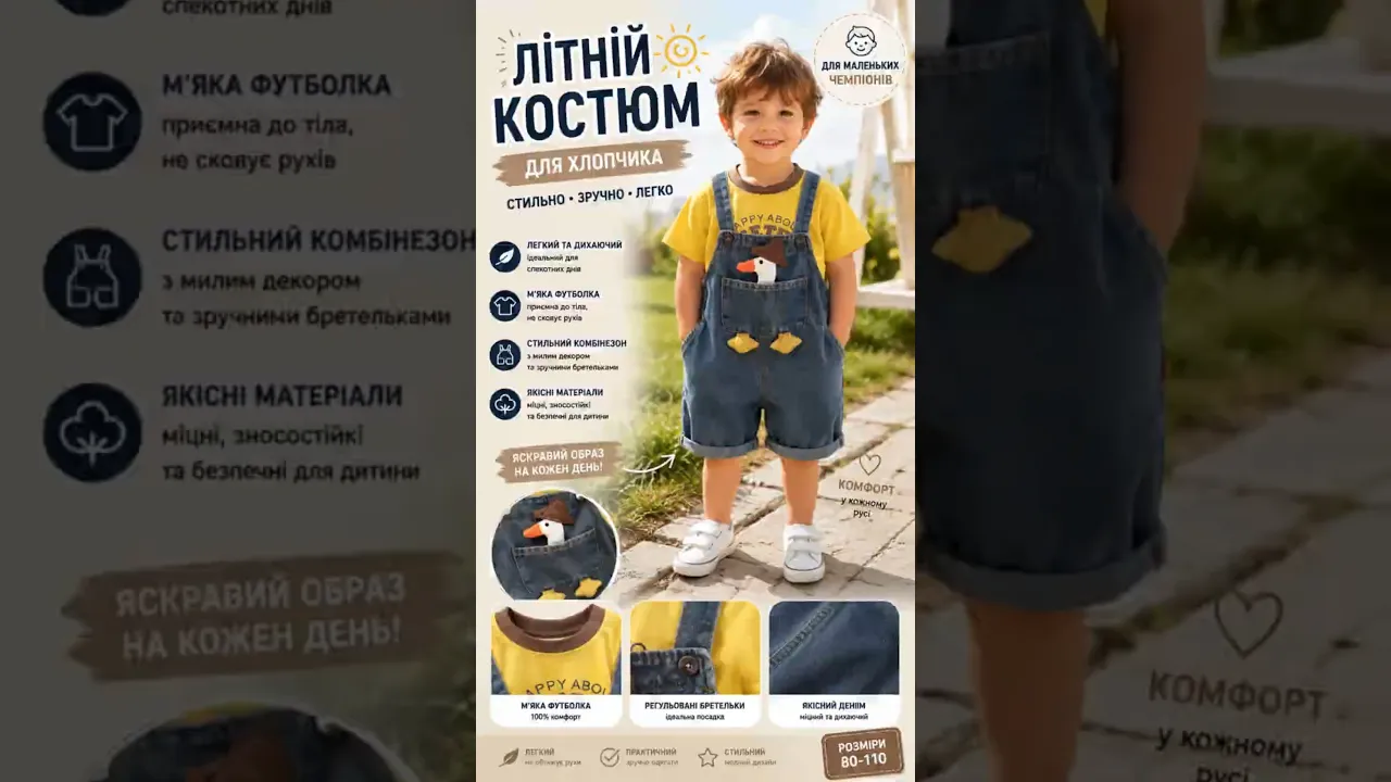 Костюм хлопчику на літо комбінезон і жовта футболка 11113