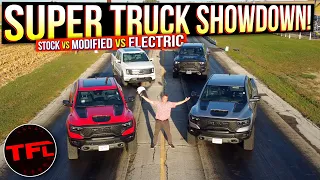 The Electric Ford F-150 Takes On a Ram TRX Drag Race and Loses! EV vs Gas vs TRX Tyrant