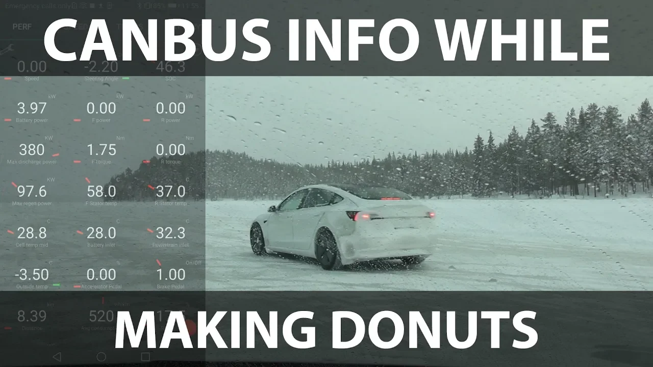 Tesla Model 3 making donuts on ice lake