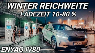 Skoda Enyaq iV80 Elektroauto Winterreichweite Ladezeit 10-80% Ionity