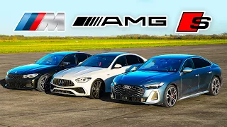 New Audi S5 v New AMG C43 v BMW M340i: DRAG RACE