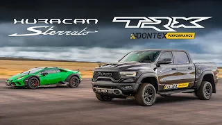 1200HP twin-turbo RAM TRX vs Lambo Sterrato drag race!