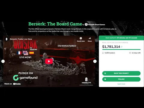 Berserk: The Board Game - (C-) **Sound issue at Front end of video** - Kickstarter Critique Review