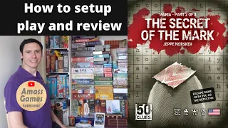 Secret of the Mark 50 Clues: narrative board game how to setup play review escape room * Amass Games