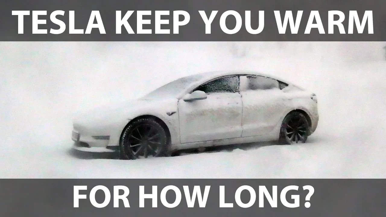 Tesla Model 3 camping in snow storm