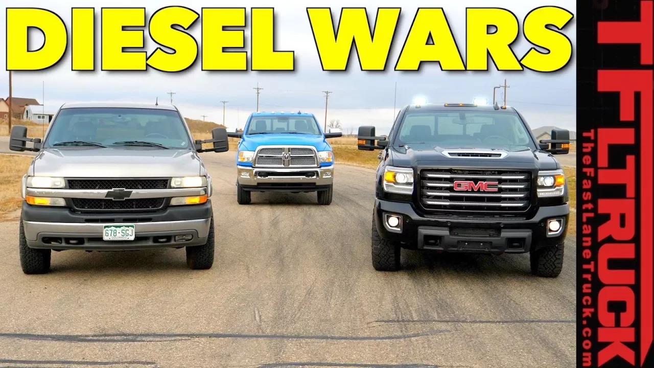 New (GMC Sierra) vs Old (Chevy Silverado) vs New (Ram 2500) HD Diesel Drag Race
